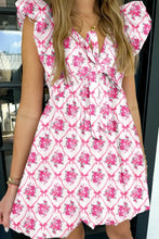 White Summer Dress with Pink Floral and Ribbon Pattern Floral