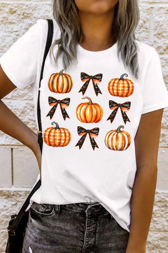 White Pumpkin and Bow Print T-Shirt for Women White
