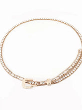 Gold tone rhinestone choker with buckle clasp and rhinestone metal belt