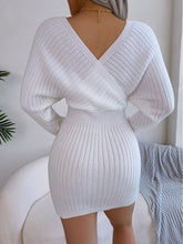White Ribbed Knit A-Line Sweater Dress with Long Dolman Sleeves