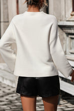 White Ribbed Knit Sweater with Mock Neck and Long Sleeve Length