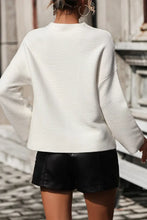White Ribbed Knit Sweater with Mock Neck and Long Sleeve Length Sweater Pullovers