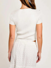White Ribbed Knit Tie Front Top with Ribbon Bows