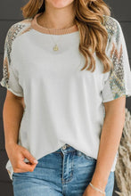 White Ribbed Knit Top with Zigzag Patterned Short Sleeves White