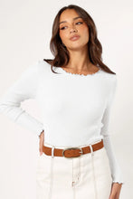 White Ribbed Long Sleeve Top for Women White