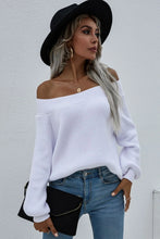 White Ribbed Off Shoulder Sweater with Long Sleeves for Women