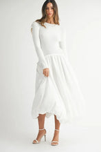 White Ribbed Poplin Mix Midi Sweater Dress for Women Off White