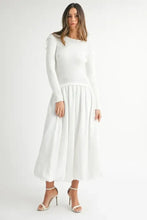 White Ribbed Poplin Mix Midi Sweater Dress for Women Woman Sweater Dresses