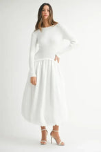 White Ribbed Poplin Mix Midi Sweater Dress for Women Woman Sweater Dresses