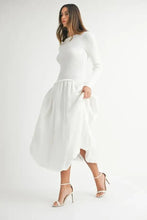 White Ribbed Poplin Mix Midi Sweater Dress for Women Woman Sweater Dresses