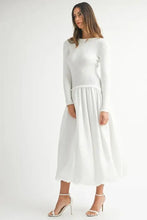 White Ribbed Poplin Mix Midi Sweater Dress for Women Woman Sweater Dresses