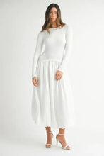 White Ribbed Poplin Mix Midi Sweater Dress for Women Woman Sweater Dresses