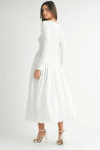 White Ribbed Poplin Mix Midi Sweater Dress for Women Woman Sweater Dresses