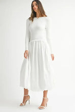 White Ribbed Poplin Mix Midi Sweater Dress for Women Woman Sweater Dresses