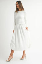 White Ribbed Poplin Mix Midi Sweater Dress for Women