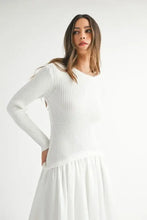 White Ribbed Poplin Mix Midi Sweater Dress for Women Woman Sweater Dresses