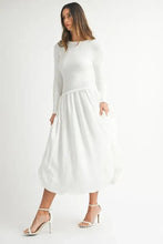 White Ribbed Poplin Mix Midi Sweater Dress for Women Woman Sweater Dresses