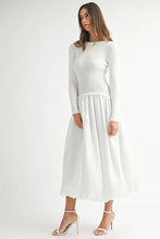 White Ribbed Poplin Mix Midi Sweater Dress for Women