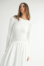 White Ribbed Poplin Mix Midi Sweater Dress for Women Woman Sweater Dresses