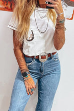 White Rodeo Horseshoe Embroidered Pocket T Shirt for Women