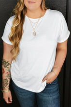 White Rolled Sleeve Basic T Shirt for Women White