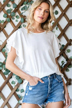 White Round Neck Double Ruffle Cap Sleeve Top for Women WHITE