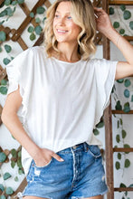 White Round Neck Double Ruffle Cap Sleeve Top for Women