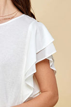 White Round Neck Double Ruffle Cap Sleeve Top for Women