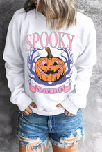 Jack-O'-Lantern Round Neck Long Sleeve Sweatshirt White Woman Sweatshirts