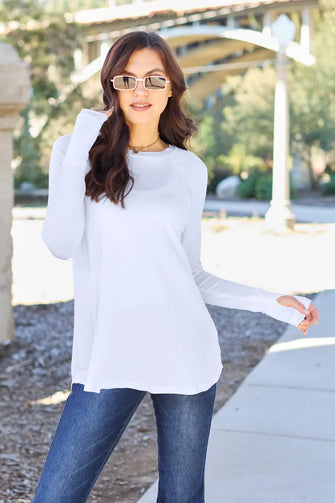 White Round Neck Long Sleeve T Shirt for Women Size Round White