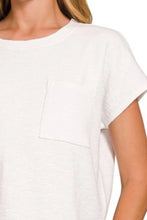 White Round Neck Short Sleeve Pocket Cropped T Shirt for Women