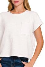 White Round Neck Short Sleeve Pocket Cropped T Shirt for Women