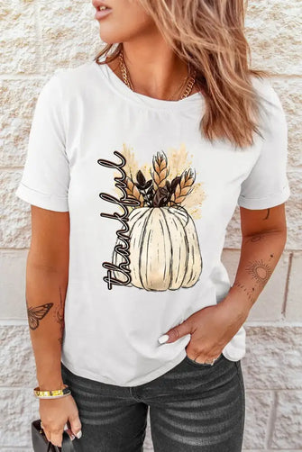 Graphic Round Neck Short Sleeve T-Shirt White Woman T Shirts