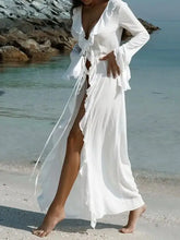 White Ruffled Beach Dress Cover Up Swimwear Cover-Ups