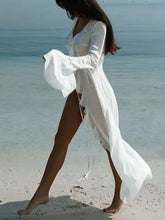 White Ruffled Beach Dress Cover Up Swimwear Cover-Ups