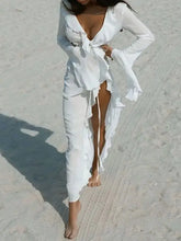 White Ruffled Beach Dress Cover Up Swimwear Cover-Ups