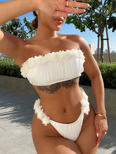 White Ruffled Floral Trim Bikini Set with Removable Padding White