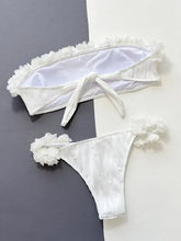White Ruffled Floral Trim Bikini Set with Removable Padding Swimwear