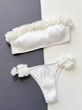 White Ruffled Floral Trim Bikini Set with Removable Padding Swimwear