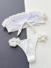 White Ruffled Floral Trim Bikini Set with Removable Padding