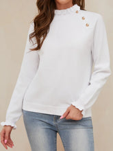 White Ruffled Neck Sweater with Decorative Button Detail White