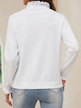 White Ruffled Neck Sweater with Decorative Button Detail