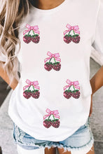 White Sequin T Shirt with Ballet Slipper and Cherry Bow Pattern for Women