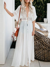 White Sheer Maxi Open Front Crochet Dress Swimwear Cover Up Spot White
