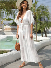 White Sheer Maxi Open Front Crochet Dress Swimwear Cover Up Swimwear Cover-Ups