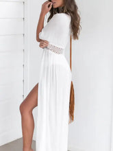 White Sheer Maxi Open Front Crochet Dress Swimwear Cover Up Swimwear Cover-Ups