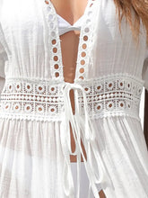White Sheer Maxi Open Front Crochet Dress Swimwear Cover Up Swimwear Cover-Ups