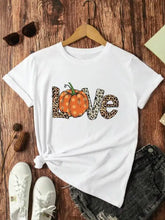 White short-sleeve Simply Love graphic T-shirt with pumpkin and leopard print