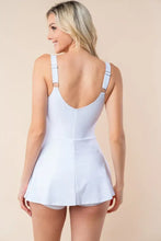 White Sleeveless Knit Swim Dress with Built-In Shorts Swimwear