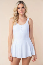 White Sleeveless Knit Swim Dress with Built-In Shorts Swimwear
